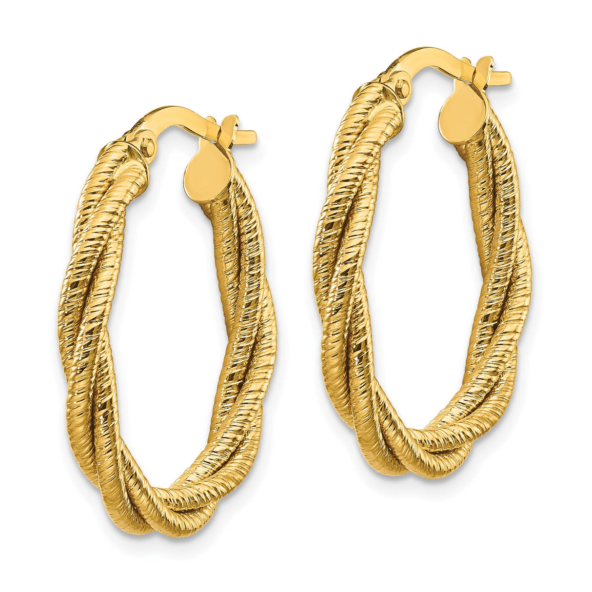 14k Yellow Gold Twisted Hoop Earrings, Lightweight Oval Rope Design for Women