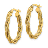 14k Yellow Gold Twisted Hoop Earrings, Lightweight Oval Rope Design for Women