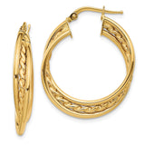 14k Yellow Gold Hoop Earrings, Braided Rope Texture, Polished Finish, Lightweight Twist Design