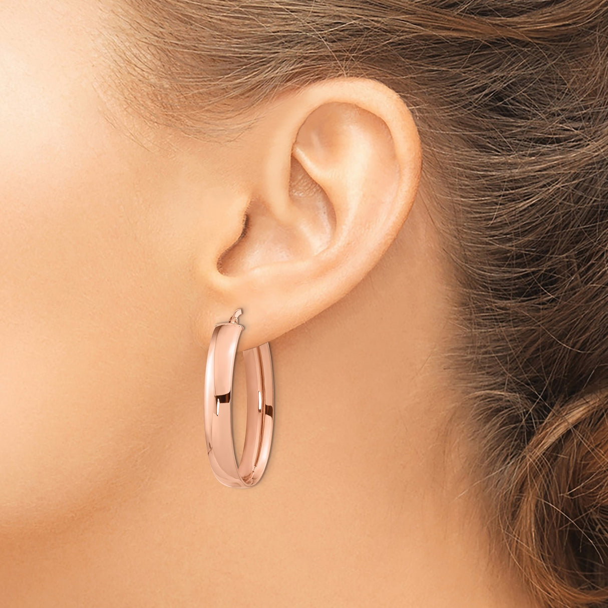 14k Rose Gold Oval Hoop Earrings, Lightweight Hinged Design, Sleek Minimalist Style