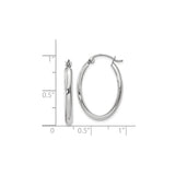 14k White Gold Oval Hoop Earrings, Classic Tube Hoops with High Polish Finish for Women