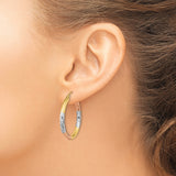 14k Yellow Gold Hoop Earrings with Diamond-Cut Finish, Textured Tri-Color Design for Women