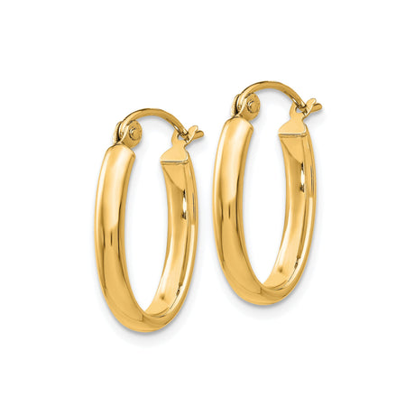 14k Yellow Gold Oval Hoop Earrings, Polished Lightweight Design, Classic Modern Style