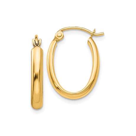 14k Yellow Gold Oval Hoop Earrings, Polished Lightweight Design, Classic Modern Style