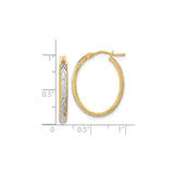 14k Yellow Gold Hoop Earrings with Rhodium Two-Tone Diamond Cut Chevron Pattern