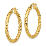 14k Yellow Gold Twisted Hoop Earrings, Diamond Cut Textured Large Round Hoops for Women