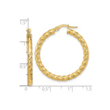 14k Yellow Gold Twisted Hoop Earrings, Diamond Cut Textured Large Round Hoops for Women