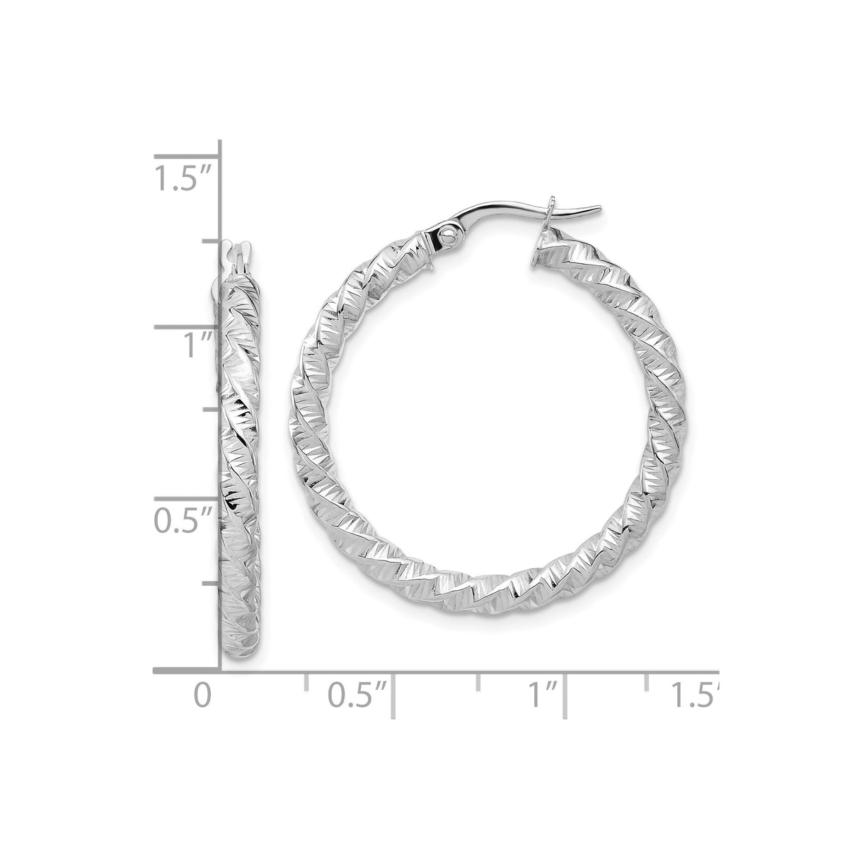 14k White Gold Twisted Hoop Earrings with Diamond-Cut Texture, Polished Finish, Lightweight Design