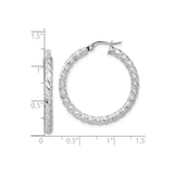 14k White Gold Twisted Hoop Earrings with Diamond-Cut Texture, Polished Finish, Lightweight Design