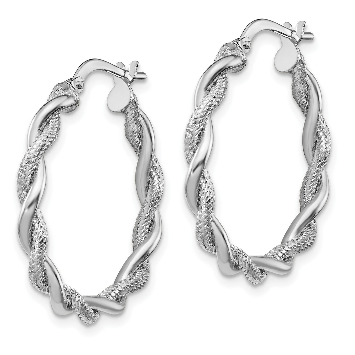 14k White Gold Twisted Hoop Earrings with Rope Design and Textured Polished Finish