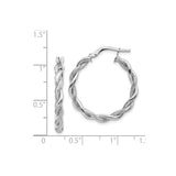 14k White Gold Twisted Hoop Earrings with Rope Design and Textured Polished Finish