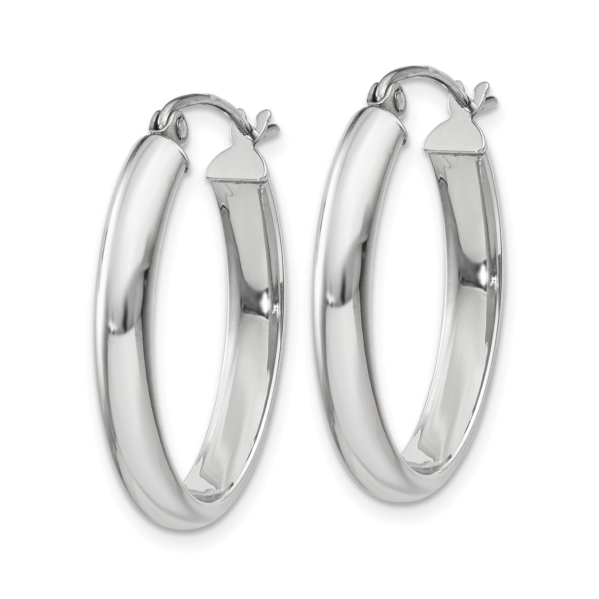 14k White Gold Oval Hoop Earrings with Polished Finish and Hinged Snap Closure