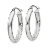 14k White Gold Oval Hoop Earrings with Polished Finish and Hinged Snap Closure