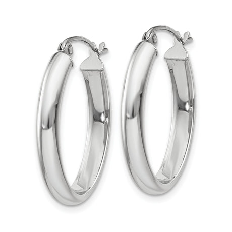 14k White Gold Oval Hoop Earrings with Polished Finish and Hinged Snap Closure
