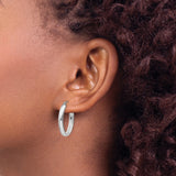 14k White Gold Oval Hoop Earrings with Polished Finish and Hinged Snap Closure