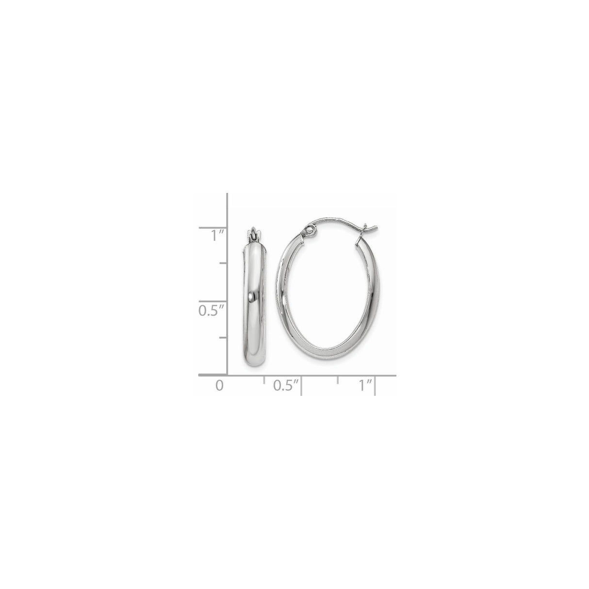 14k White Gold Oval Hoop Earrings with Polished Finish and Hinged Snap Closure