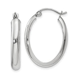 14k White Gold Oval Hoop Earrings with Polished Finish and Hinged Snap Closure