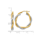 14k Yellow Gold Hoop Earrings, Twisted Interwoven Polished and Textured Two-Tone Design