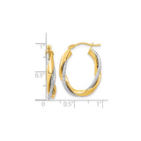 14k Two-Tone Gold Hoop Earrings, Twisted Polished Yellow and Diamond-Cut White Gold Design