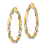 14k Yellow and White Gold Twisted Hoop Earrings, Interwoven Two-Tone Design, Polished Finish
