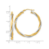 14k Yellow and White Gold Twisted Hoop Earrings, Interwoven Two-Tone Design, Polished Finish