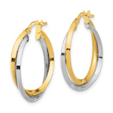 14k Two-Tone Gold Twisted Hoop Earrings with Interlocking Bands for Women