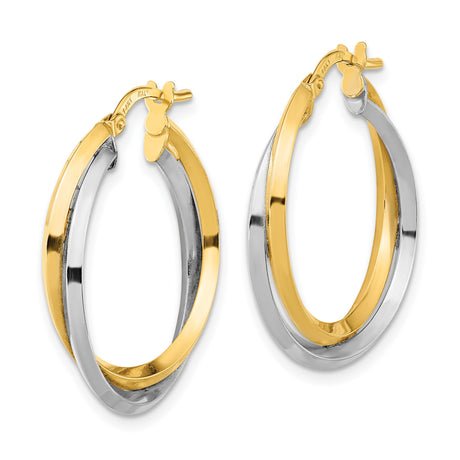 14k Two-Tone Gold Twisted Hoop Earrings with Interlocking Bands for Women