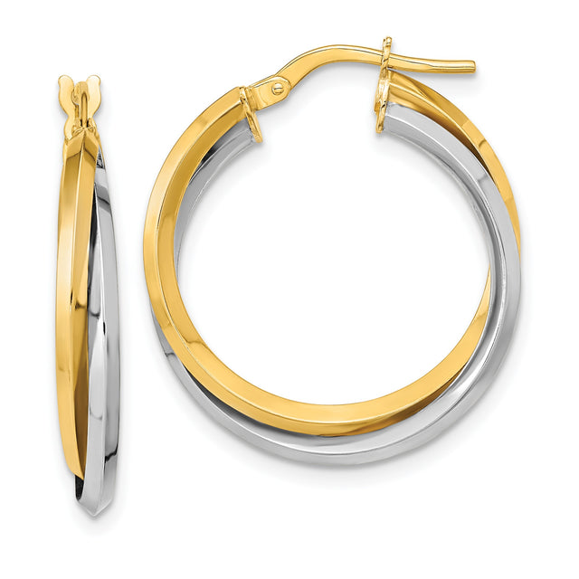 14k Two-Tone Gold Twisted Hoop Earrings with Interlocking Bands for Women