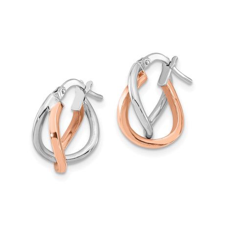14k Two-Tone Gold Twisted Hoop Earrings with Rose and White Gold Strands