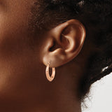 14k Rose Gold Hoop Earrings, Textured Diamond-Cut Lightweight Modern Classic Style for Women