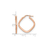 14k Rose Gold Twisted Square Hoop Earrings, Lightweight Modern Geometric Design