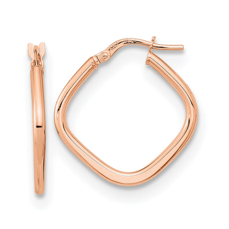 14k Rose Gold Twisted Square Hoop Earrings, Lightweight Modern Geometric Design