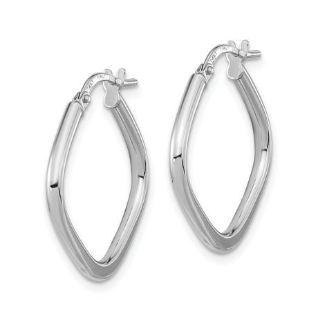 14k White Gold Twisted Square Hoop Earrings, Lightweight Polished Minimalist Design