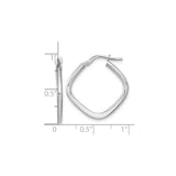 14k White Gold Twisted Square Hoop Earrings, Lightweight Polished Minimalist Design