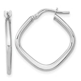 14k White Gold Twisted Square Hoop Earrings, Lightweight Polished Minimalist Design
