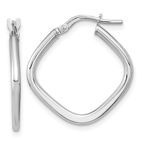 14k White Gold Twisted Square Hoop Earrings, Lightweight Polished Minimalist Design