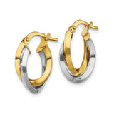 14k Two-Tone Gold Hoop Earrings with Intertwined Yellow and White Gold Design