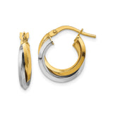 14k Two-Tone Gold Hoop Earrings with Intertwined Yellow and White Gold Design