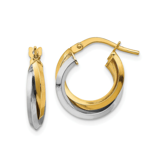 14k Two-Tone Gold Hoop Earrings with Intertwined Yellow and White Gold Design