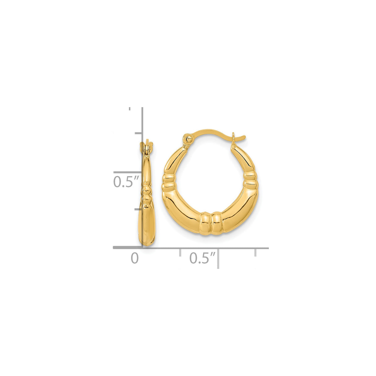 14k Yellow Gold Hoop Earrings, Bamboo Style, Bold Textured Large Round Design