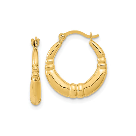 14k Yellow Gold Hoop Earrings, Bamboo Style, Bold Textured Large Round Design