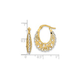 14k Yellow Gold Hoop Earrings with Butterfly Floral Filigree Openwork Design for Women