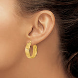 14k Yellow Gold Hoop Earrings, Lightweight Textured Diagonal Line Design