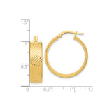 14k Yellow Gold Hoop Earrings, Lightweight Textured Diagonal Line Design