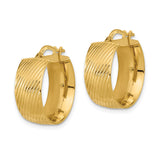 14k Yellow Gold Hoop Earrings with Diagonal Diamond-Cut Texture, Hinged Back, High Polish Finish