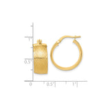 14k Yellow Gold Hoop Earrings with Diagonal Diamond-Cut Texture, Hinged Back, High Polish Finish