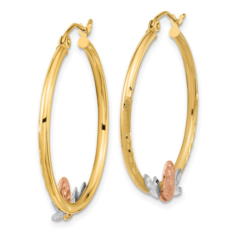 14K Tri Color Gold Hoop Earrings Virgin Mary Medallion