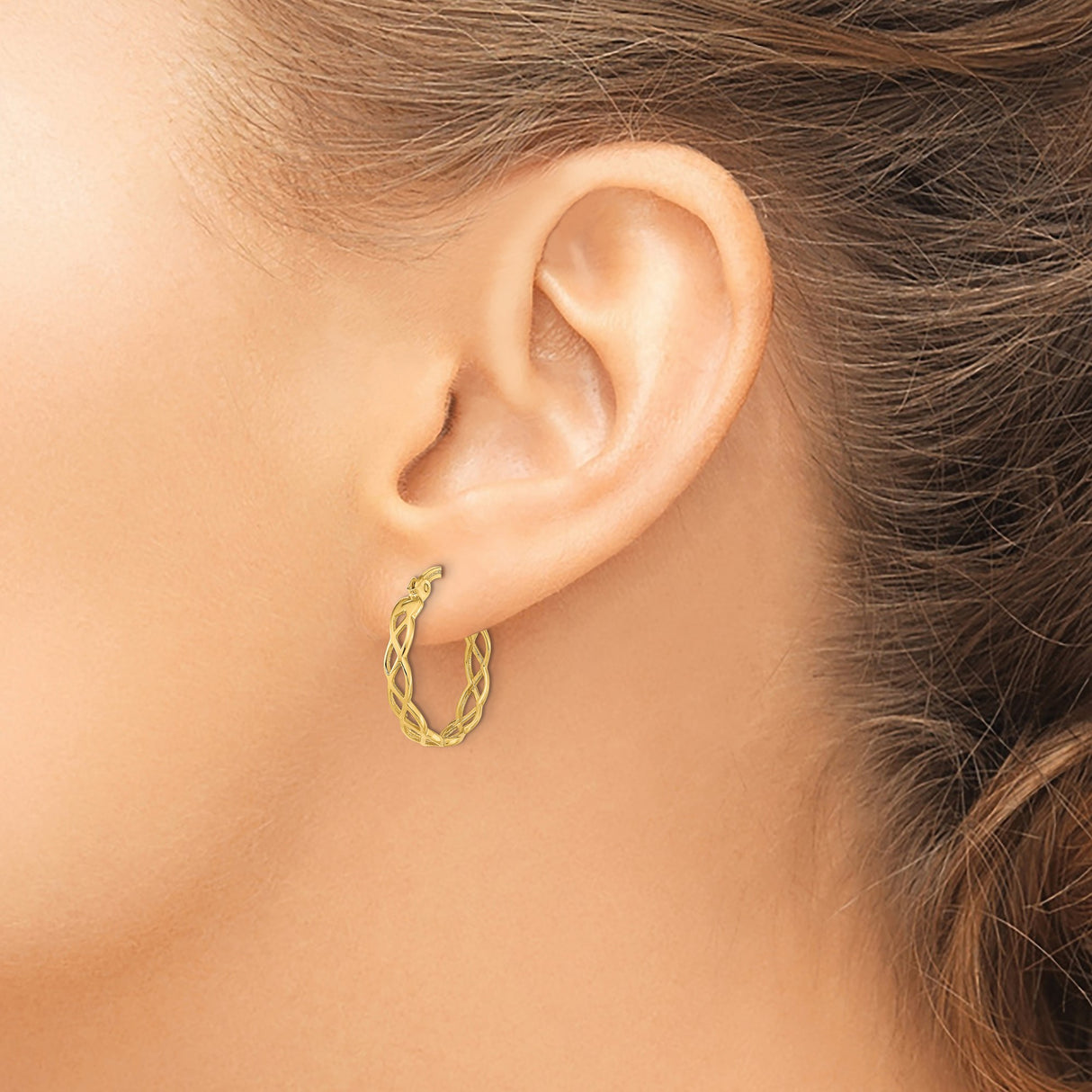 14k Yellow Gold Hoop Earrings with Celtic Twist Interlace Design for Women