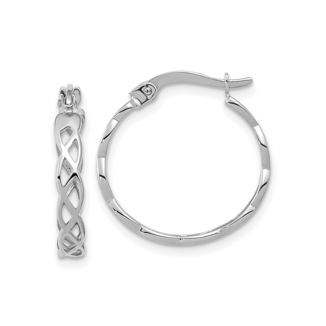14k White Gold Hoop Earrings with Polished Twist and Celtic Knot Design