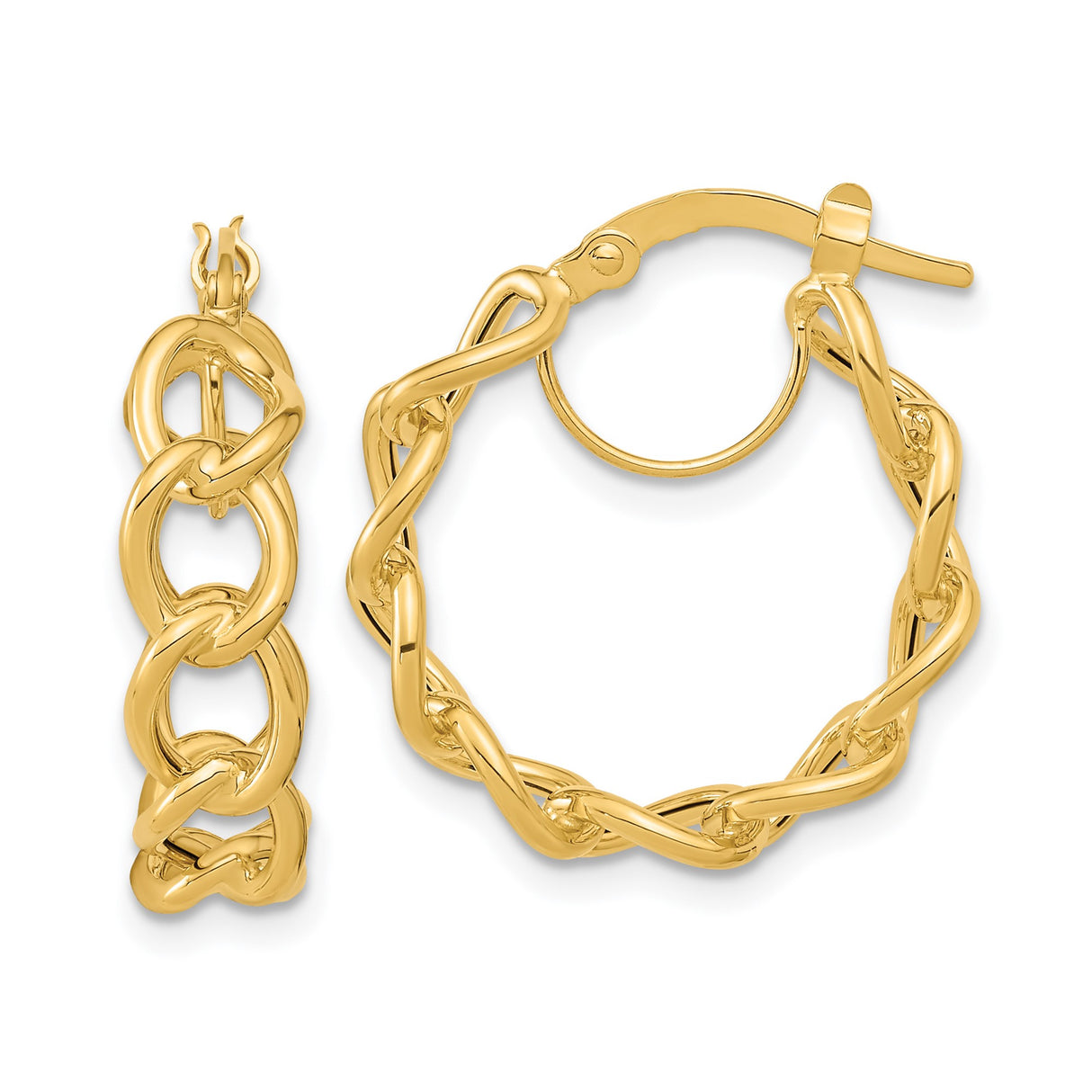 14k Yellow Gold Hoop Earrings with Twisted Open Link Chain Style for Women